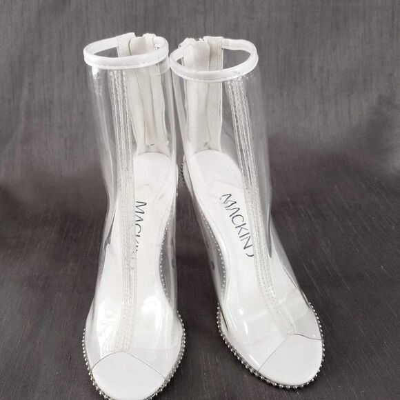 NEW Mackin J White & Clear Open Toe Stud Trim Heeled Ankle Boots Size 6 - Picture 4 of 8